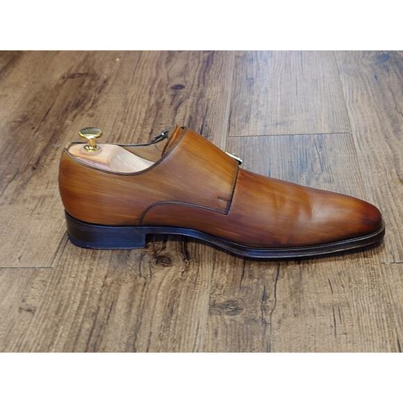 Magnanni Men’s Monk Strap 9.5M Tan Brown Burnished Leather Dress Shoes main image 10